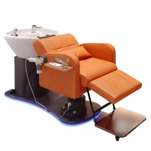 High end electric rotatable shampoo bed 2 motors hair washing chair for barber shop with led lighting