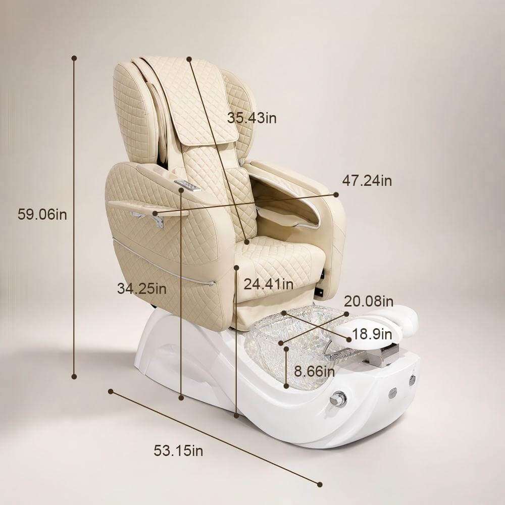 Y46 pedicure chair dimensions and recline space