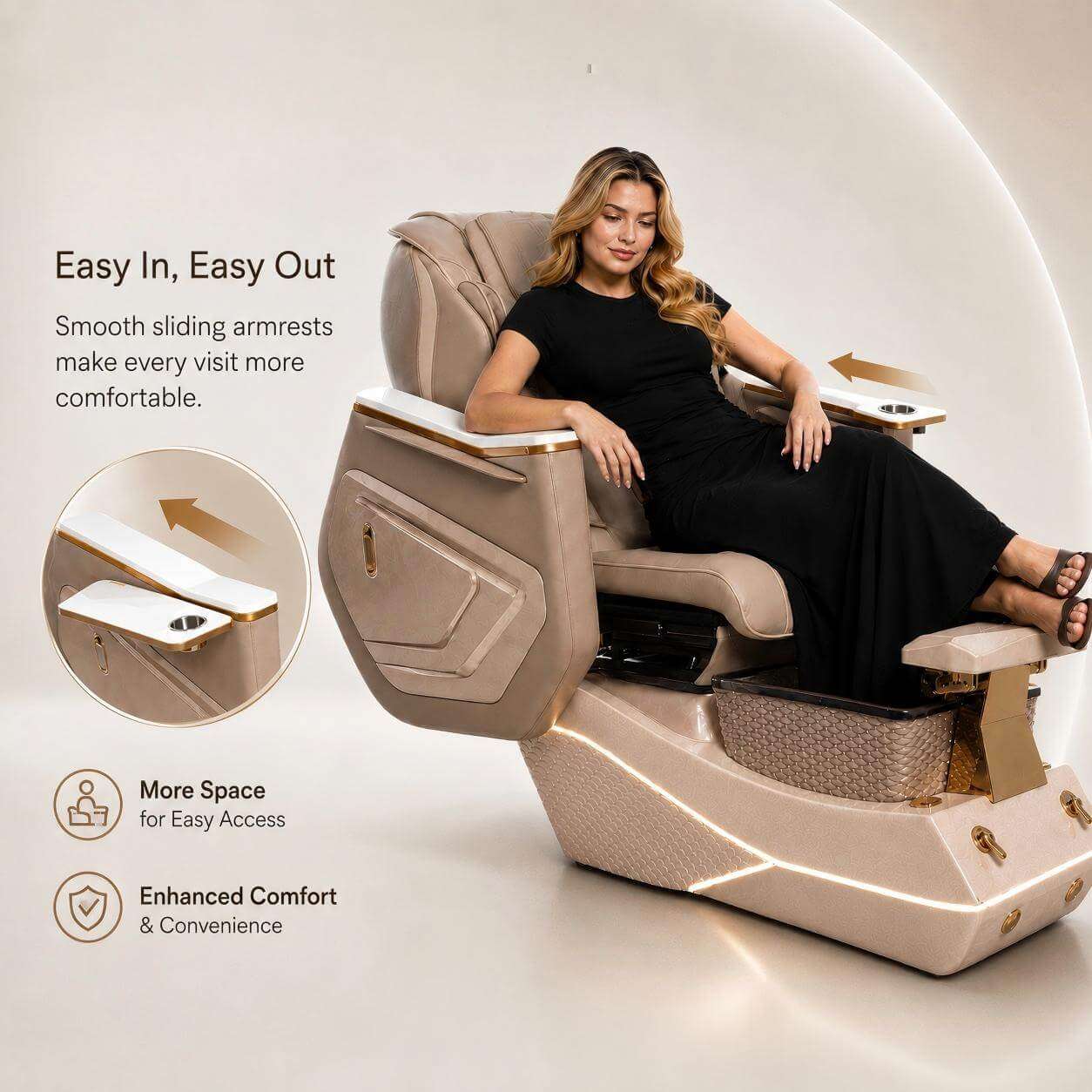 Y68 sliding armrest pedicure spa chair