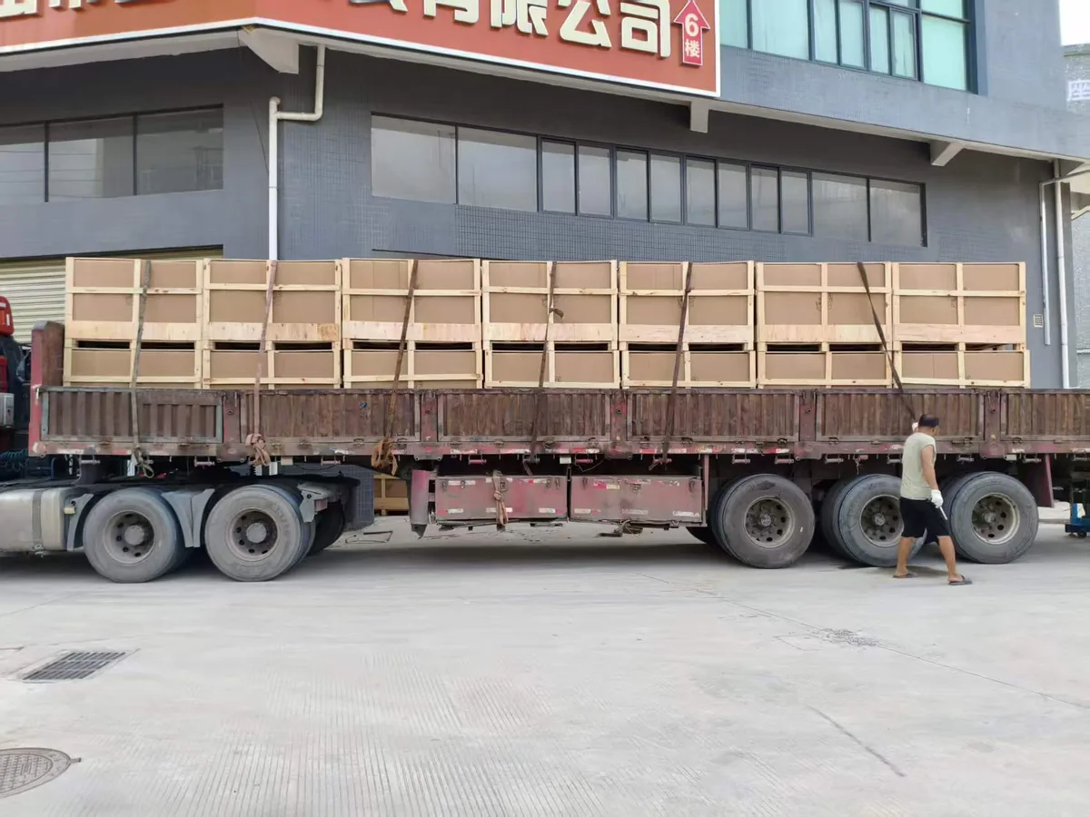 Crated salon furniture loaded on a shipment truck